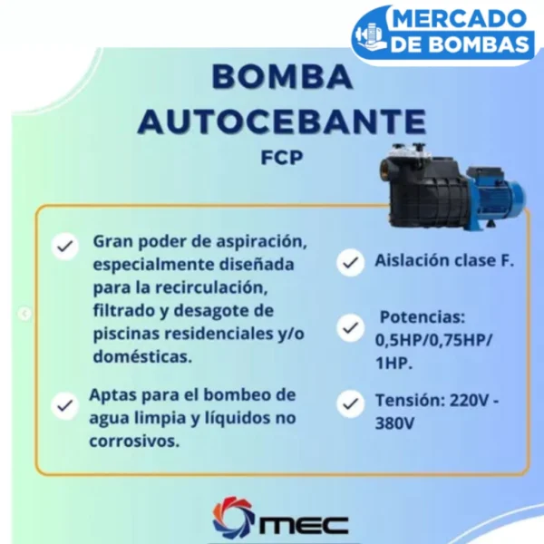 Bomba Piletera Autocebante MEC FCP-370 - 0.5 HP - Imagen 3