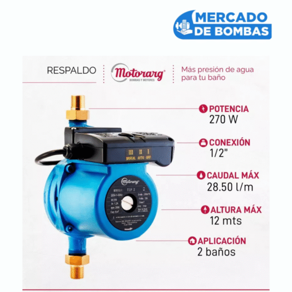Bomba Presurizadora MOTORARG TIP-2 - 0.36 HP - Imagen 7