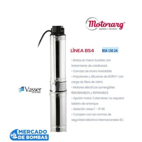 Electrobomba Sumergible Vasser BS4 150 A - Calidad / Rendimiento Superior - Imagen 2