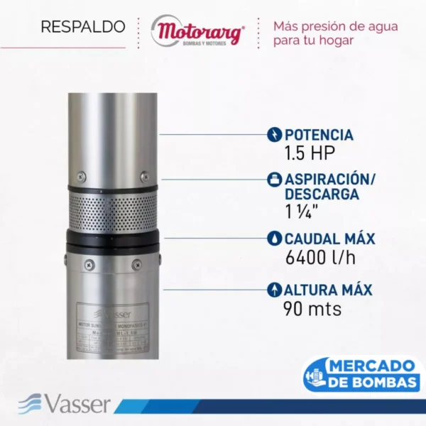 Electrobomba Sumergible Vasser BS4 150 A - Calidad / Rendimiento Superior - Imagen 4
