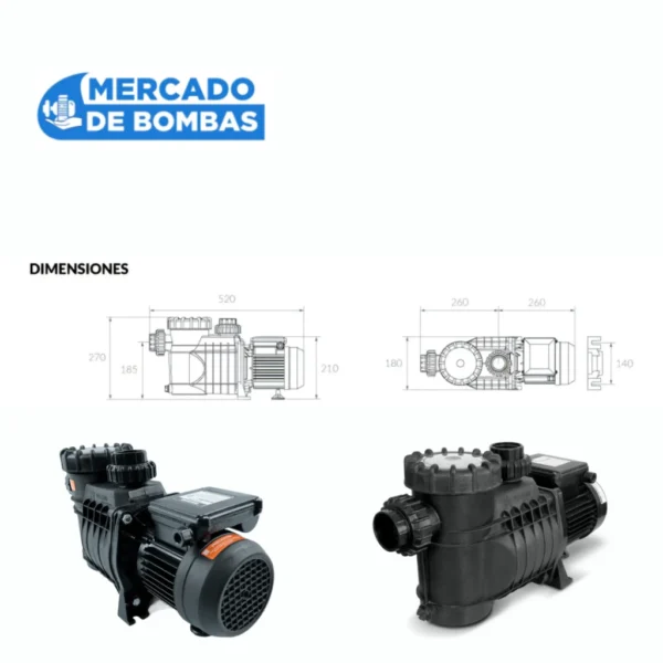 Bomba Piletera VULCANO BAE 100 - 1 HP - Imagen 4