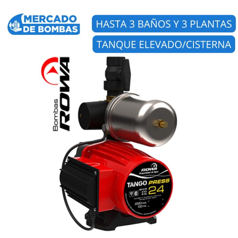 Electrobomba Presurizadora Rowa Tango Press 24 - 0,7 HP - Hasta 3 Plantas y 3 Duchas